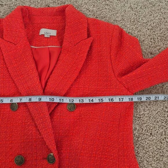 Loft Women Size 2 Tweed Double Breasted Coral Red Blazer - Picture 6 of 10